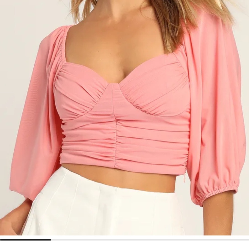 Lulus Pretty Precious Pink Mesh Puff Sleeve Bustier Crop Top. Size XL. NWT